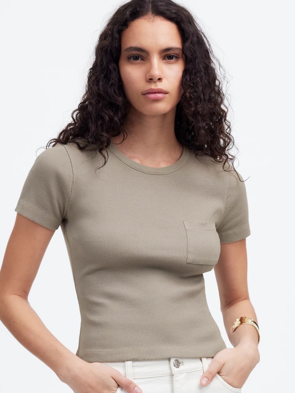 Madewell NWT Garment-Dyed Ribbed Crewneck Pocket Tee Size XL in Burnished Grey